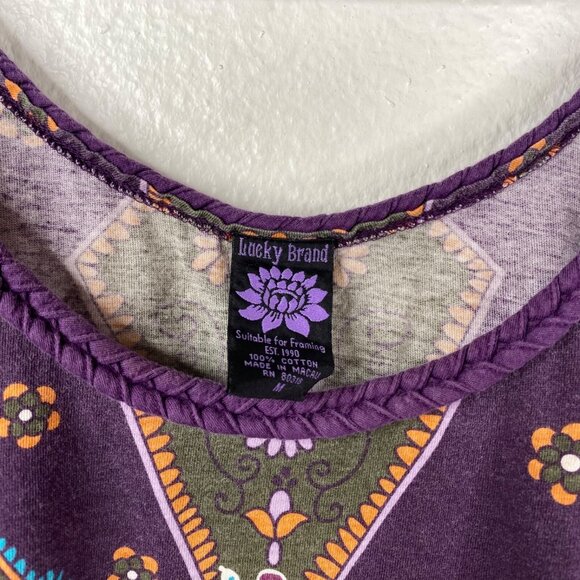 Lucky Brand Top Juniors Short Sleeves Paisley Purple Size M Boho Hippie 90's Y2K - Picture 3 of 11